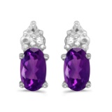 Certified 10k White Gold Oval Amethyst Earrings 0.36 CTW