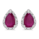 Certified 10k White Gold Pear Ruby And Diamond Earrings 1.02 CTW