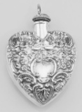 Large Antique Style Heart Perfume Bottle Pendant - Sterling Silver
