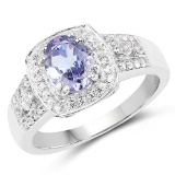 1.42 Carat Genuine Tanzanite and White Topaz .925 Sterling Silver Ring