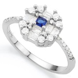 CREATED BLUE SAPPHIRE 925 STERLING SILVER HALO RING