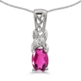 Certified 10k White Gold Oval Pink Topaz And Diamond Pendant 0.44 CTW