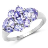 2.04 Carat Genuine Tanzanite and White Topaz .925 Sterling Silver Ring