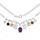 4.90 Carat Genuine Multi Stone .925 Sterling Silver Necklace