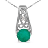 Certified 10k White Gold Round Emerald And Diamond Pendant 0.34 CTW