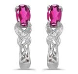 Certified 10k White Gold Oval Pink Topaz And Diamond Earrings 0.51 CTW