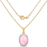14K Yellow Gold Plated 11.75 Carat Genuine Opal Pink and White Topaz .925 Sterling Silver Pendant