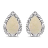 Certified 10k White Gold Pear Opal And Diamond Earrings 0.44 CTW