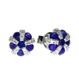 Certified 14k White Gold Sapphire and Diamond Ball Earrings 1.41 CTW