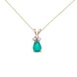 Certified 14K Yellow Gold Pear Shaped Emerald and .05 CTW Diamond Pendant 1.45 CTW