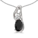 Certified 10k White Gold Oval Onyx And Diamond Pendant 0.4 CTW
