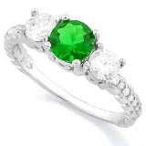 CREATED EMERALD 925 STERLING SILVER HALO RING