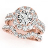 CERTIFIED 14KT ROSE GOLD 1.11 CT G-H/VS-SI1 DIAMOND HALO BRIDAL SET