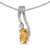 Certified 10k White Gold Oval Citrine And Diamond Wave Pendant 0.16 CTW