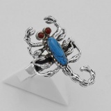 Scorpion Ring - Turquoise / Carnelian - Scorpio Sterling Silver