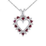 Certified 14k White Gold Ruby and Diamond Heart Shaped Pendant 0.25 CTW