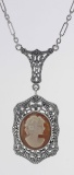 Hand Carved Italian Shell Cameo Filigree Necklace - Sterling Silver