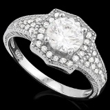 1 3/5 CARAT (41 PCS) FLAWLESS CREATED DIAMOND 925 STERLING SILVER HALO RING