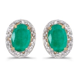 Certified 10k Yellow Gold Oval Emerald And Diamond Earrings 0.64 CTW