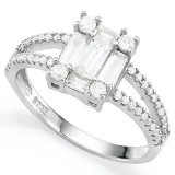 1 3/4 CARAT (49 PCS) FLAWLESS CREATED DIAMOND 925 STERLING SILVER HALO RING