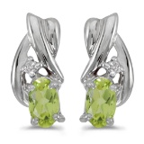 Certified 10k White Gold Oval Peridot And Diamond Earrings 0.4 CTW