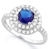 1 1/3 CARAT CREATED BLUE SAPPHIRE & 1/2 CARAT (52 PCS) FLAWLESS CREATED DIAMOND 925 STERLING SILVER