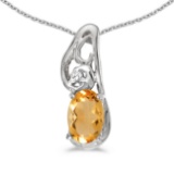 Certified 10k White Gold Oval Citrine And Diamond Pendant 0.32 CTW