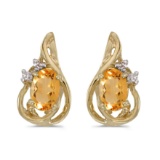 Certified 10k Yellow Gold Oval Citrine And Diamond Teardrop Earrings 0.66 CTW