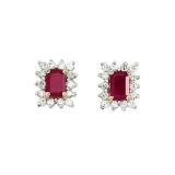 Certified 14k Yellow Gold Diamond and OCTWagonal Ruby Earring 1.8 CTW