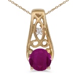 Certified 10k Yellow Gold Round Ruby And Diamond Pendant 0.51 CTW