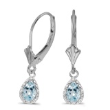 Certified 10k White Gold Pear Aquamarine And Diamond Leverback Earrings 0.72 CTW