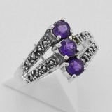 Amethyst Marcasite Ring - Sterling Silver