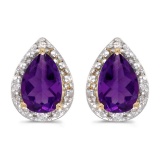 Certified 10k Yellow Gold Pear Amethyst And Diamond Earrings 0.88 CTW