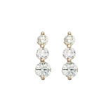 Certified 14k Yellow Gold 2 CTW 3 Stone Diamond Earring 2 CTW