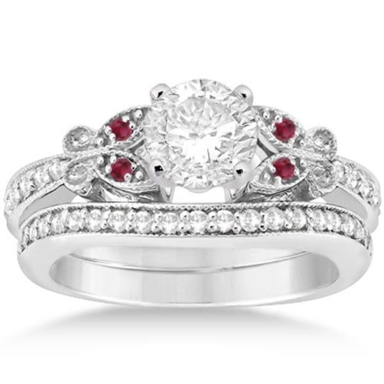 Butterfly Diamond and Ruby Bridal Set Platinum (1.12ct)