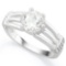 1 3/4 CARAT WHITE TOPAZ & (20 PCS) FLAWLESS CREATED DIAMOND 925 STERLING SILVER RING