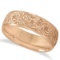 Hand-Engraved Flower Wedding Ring Wide Band 14k Rose Gold (7mm)
