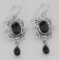 Beautiful Antique Style Black Onyx Dangle Earrings - Sterling Silver