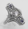 Art Deco CZ / Sapphire Filigree Ring - Sterling Silver