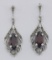Garnet & Marcasite Antique Style Earrings - Sterling Silver