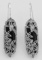 Antique Victorian Style Black Onyx Floral Filigree Earrings - Sterling Silver