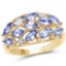 14K Yellow Gold Plated 1.56 Carat Genuine Tanzanite and White Topaz .925 Sterling Silver Ring