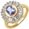 14K Yellow Gold Plated 2.16 Carat Genuine Tanzanite & White Topaz .925 Sterling Silver Ring