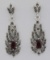 Beautiful Genuine Red Garnet and Marcasite Earrings - Sterling Silver