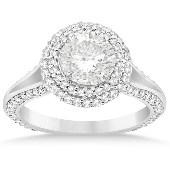 Double Halo Diamond Engagement Ring Setting 14k White Gold (1.50ct)