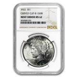 1922 Peace Dollar MS-62 NGC (Curved Clip Planchet Mint Error)