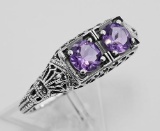 Victorian Style Amethyst Filigree Ring Sterling Silver
