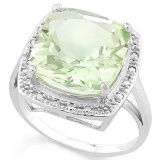 5 CARAT GREEN AMETHYST & DIAMOND 925 STERLING SILVER RING