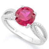 2 2/5 CARAT CREATED RUBY & DIAMOND 925 STERLING SILVER RING