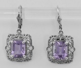 Art Deco Style 8 Carat TW Amethyst Filigree Earrings - Sterling Silver